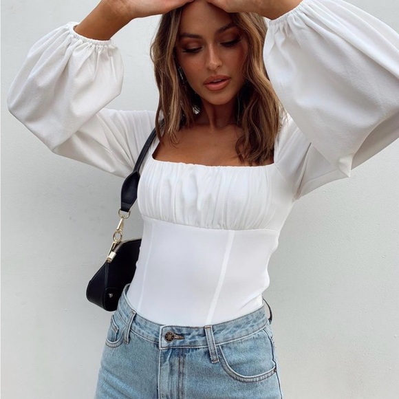 Princess Polly White Puff Sleeve Blouse - size 2 - Picture 1 of 10